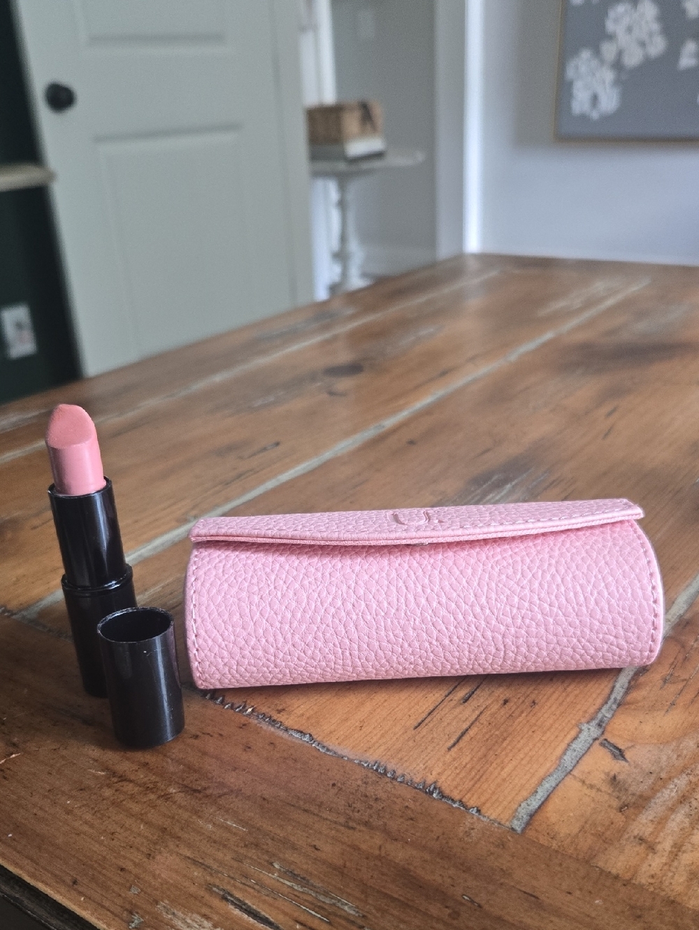 Lancome Pale Lip Cream and Matching Pink Leather Case - Women Makeup